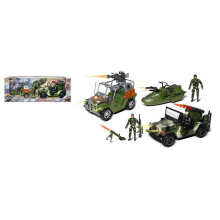 Набір спецтехніки HW-S 3707 (12) 2 машини, шлюпка, гранатомет, 3 ігрових фігурки військових, в коробці 