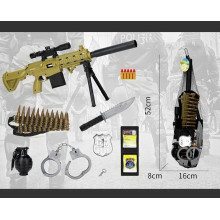 Військовий набір JL 555-11 (60/2) гвинтівка, патрони, ніж, наручники, жетон, граната зі звуком, у сітці 