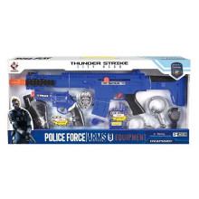 Набор полиции P 018 A (24/2) 9 элементов, автомат с трещоткой, пистолет, кобура, наручники, аксессуары, в коробке 