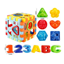 Куб логический 1629 A (108/2) сортер, 6 граней, английские буквы, цифры, геометрические фигуры, в сетке 