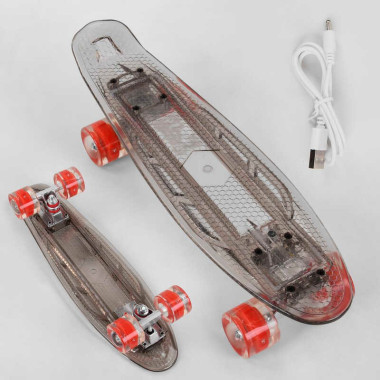 Скейт Пенни борд S-40133 Best Board (6) прозрачная дека со светом, колёса PU со светом, зарядка USB  
