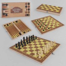 Шахи С 45012 (48) 3в1, дерев`яна дошка, дерев`яні шахи, в коробці 